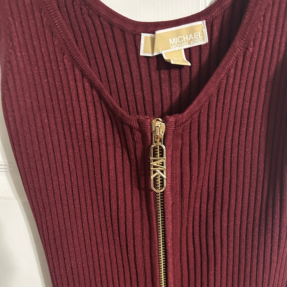 Michael Kors Wine Ribbed Zipper Dress